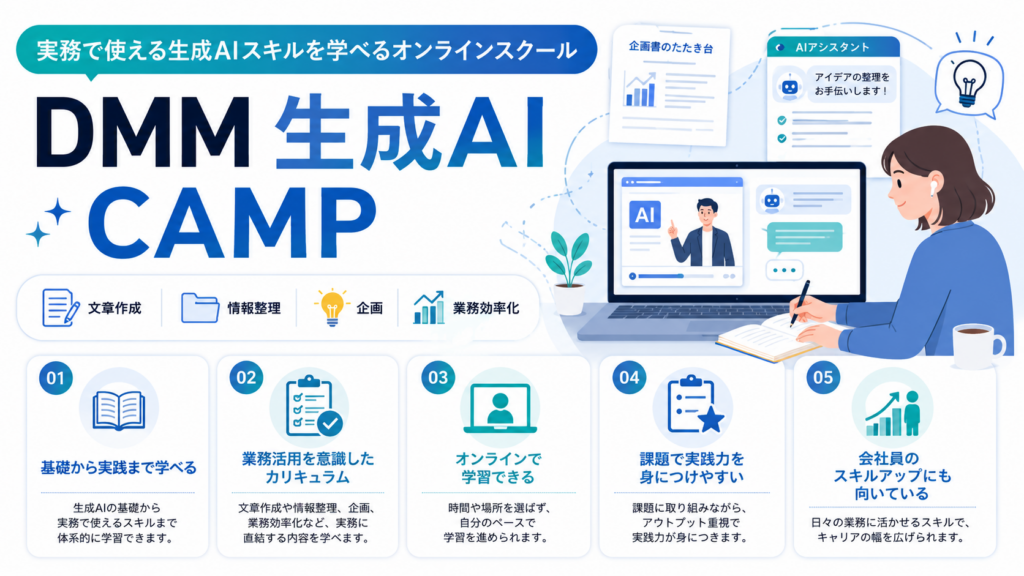DMM 生成AI CAMP 学び放題の学習イメージ